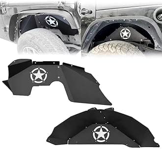 SUORTO Steel Front Fender Lining Red Logo Compatible with Jeep Wrangler 2007-2018 JK JKU Sport Sahara Rubicon 2/4 Doors