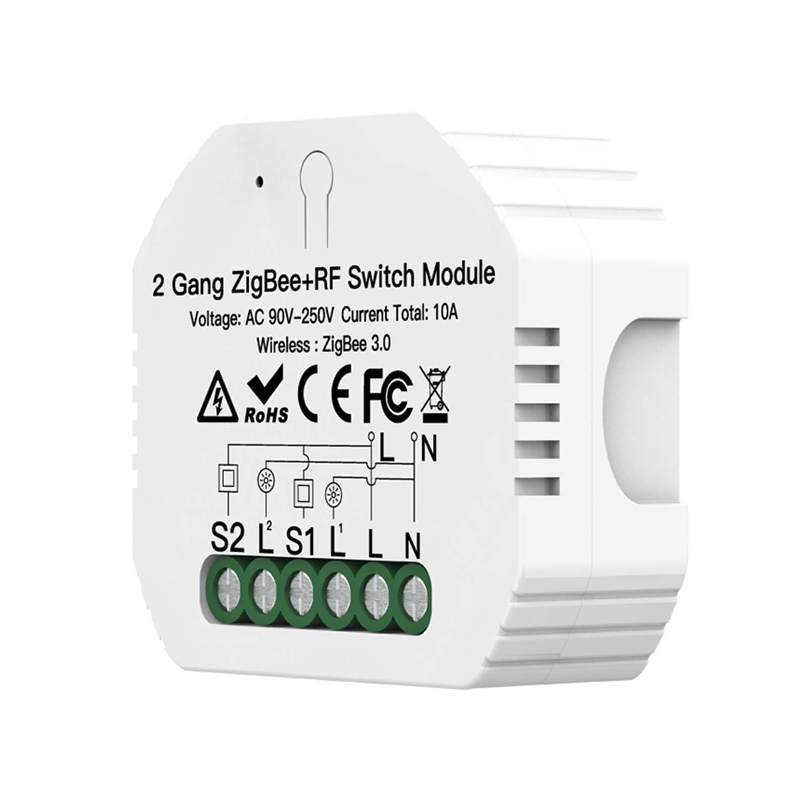Nukcc Zigbee Switch Module,2 Gang ZigBee Switch Module Hidden Design ZigBee 3.0 Intelligent Light Switch Voice Control Compatible with Alexa/Google Home APP Control RF433 Remote Control DIY Breaker
