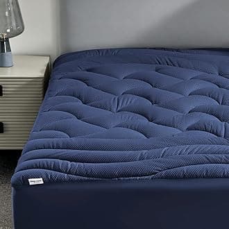 SLEEP ZONE King Size Cooling Mattress Topper, Premium Zoned Cool Mattress Pad Cover, Padded Mattress Protector Breathable Washable, Deep Pocket 8-21" (Navy, King)
