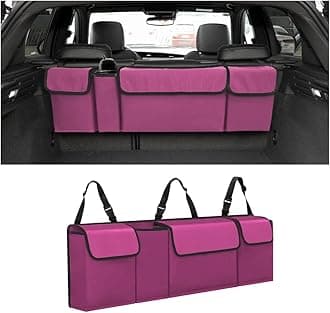 Car Trunk Organizer, Backseat Hanging Large Storage with Adjustable Straps, Waterproof Collapsible Cargo Bag with 4 Pockets, Sturdy Space Saver Frees Trunk Floor for SUV, Truck, MPV