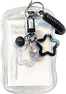 1Pcs Cute Photocard Holder Keychain Kpop Photo Card Holder Star Wave Photocard Keychain Transparent Pc Holder Creative Photocards Holder for Bus Student Card Photo Protector