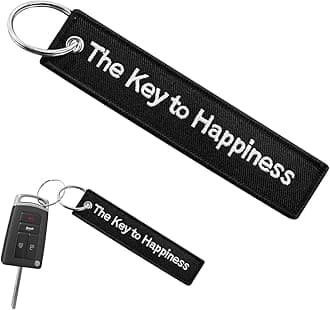 DXNQ Personalized Keychain, Customize Keychain, Embroidery Tag Keychain, Fob Key Ring Accessories for Car Motorcycle Scooter (The Key To Happiness)