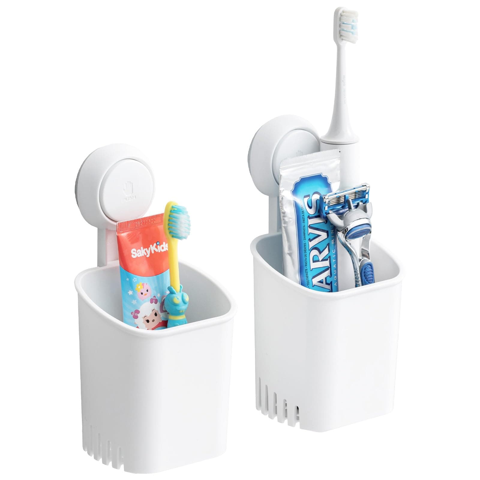 – LEVERLOC Toothbrush Holder Wall Mounted 2 Pack, MAX Hold 3 KG, Shower Razor Organizer, Suction Cup Toothbrush Holder for Bathroom, No Drilling, Removable Toothpaste Organizer, White In Plastic