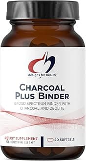 Designs for Health Charcoal Plus Binder - Zeolite Detox Process with Activated Charcoal, Organic Chlorella - Toxin Binder for Full Body, GI & Gut Detox Support (60 Softgels)