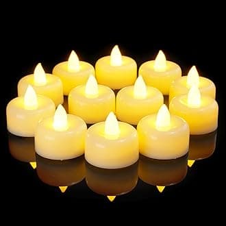 Amagic 12/24/50/100/150 Pack Flameless LED Tea Lights Candles Battery Operated, Electric Fake Tealight Candles for Votive, Halloween, Christmas, Home Decor, Wedding, Table Decor (12Pack)