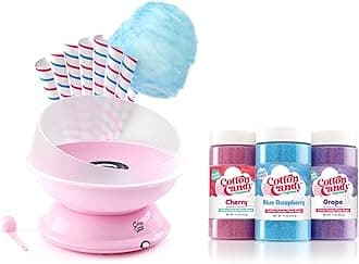 Cotton Candy Express CC1000-S Cotton Candy Machine, with 3 - 11oz. Jars of Cherry, Grape, Blue Raspberry, Orange, Pink Vanilla Floss Sugar & 50 Paper Cones Easy to Use and Clean