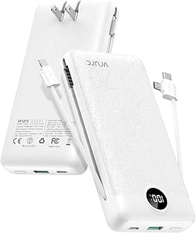 VRURC Power Bank 20000mAh, Fast Charging Portable Charger USB C,4 Output 2 Input Travel Essentials Charging Bank Equipped with LED Display,Built-in Wall Plug and Cables,Phone Charger Battery,White