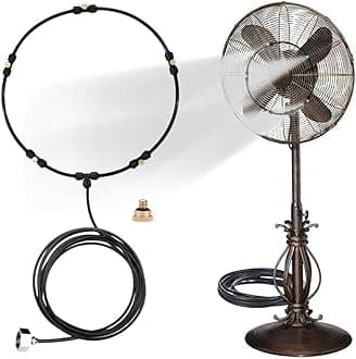 LANDGARDEN Outdoor Misting Fan Kit for a Cool Patio Breeze,Water Mister Spray for Cooling Outdoor,19.36FT (5.9M) Misting Line + 5 Brass Mist Nozzles + a Brass Adapter(3/4) Fit to Any Outdoor Fan