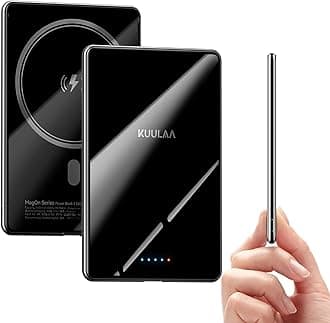 KuulaaMagsafe Battery Pack 5000mAh, 0.27 in Ultra Slim Magsafe Portable Charger Slim Magnetic Apple Portable Charger 20W Power Delivery Power Bank for iPhone 16/15/14/13/12 Series,Black