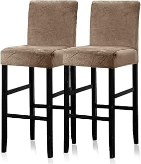 Lellen Bar Stool Covers Set of 2 - Velvet Chair Cover,Stretch Bar Stool Seat Covers,Removable Bar Chair Covers with Backs,Counter Height Bar Stool Chair Covers for Kitchen Dining Room Cafe(Taupe)