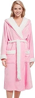 Inner Wish Women Hooded Plush Robe, Fleece Cozy Warm Bathrobe