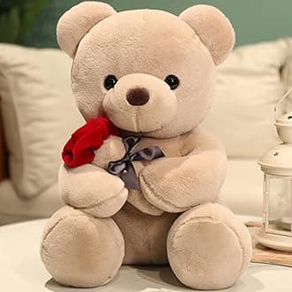 Plush Stuffed Animal, Cute Rose Bear Gift for Loved Ones - Teddy for Girlfriend, Kids Birthday, Valentine, Christmas (13.7 inches, Brown)