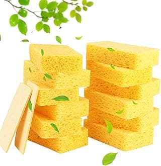 METUUTER 12-Count Cleaning Scrub Sponge- Compressed Cellulose Sponges Non-Scratch Natural Sponge for Kitchen Bathroom Cars, Funny Cut-Outs DIY