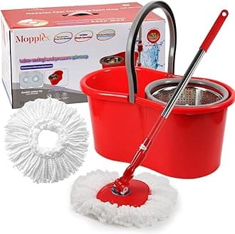 Spin Mop and Bucket with Wringer Set, 360° Spinning Mop and Bucket System with Double Cotton Tip Replacement Heads and Stainless Steel Adjustable Handle for Floor Cleaning (20QT)