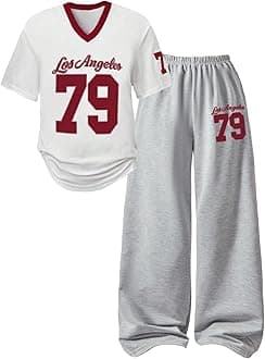 Girl's Jersey Shirt 2 Piece Athletic Outfits Oversized Tee and Sweatpants Suit Pant Sets for Teen Girls