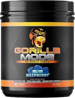 Gorilla Mode Pre Workout - Massive Pumps Laser Focus Energy Power - L-Citrulline, Creatine, L-Tyrosine, Betaine, Hydroprime, Alpha-GPC, 400mg Caffeine, Huperzine A - 792g (Blue Raspberry)