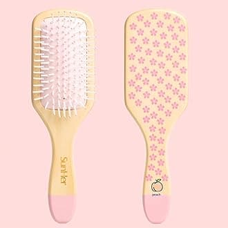 Wooden Hair Brush for Women - Detangling Hair Brush for Wet or Dry Use, Pink Hairbrush for Curly Hair Long Thick All Type Girls Kids Massage Scalp, Perfect for Gift