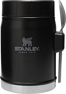 Stanley Classic Food Jar and Spork 14 oz | Vacuum Insulated Thermos Food Container | Wide Mouth Screw On Lid | Packable for Travel | Stainless Steel with Leakproof Lid | BPA-Free | Matte Black