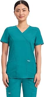 - Cherokee Scrubs Top for Women Mock Wrap with 3 Pockets, Soft, 2-Way Stretch & Durable Fabric - WW610