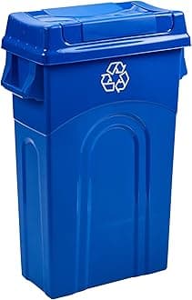 United Solutions 23 Gallon Highboy Plastic Recycling Bin Kitchen Trash Can with Lid, Pass Through Handles, and Dustpan Edge, Blue