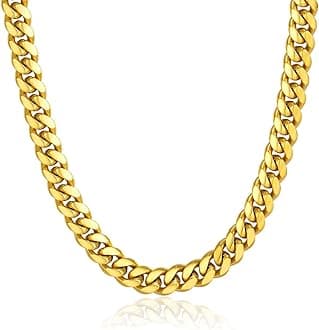 Men Chunky Miami Cuban Chain Necklace, Custom Available, 6/9/14mm Width, 18/20/22/24/26/28/30inch Length, Gold Plated/Stainless Steel/Black-with Gift Box