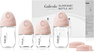 Gulicola Baby Glass Bottles (Gift Set 4 pcs, Pink)