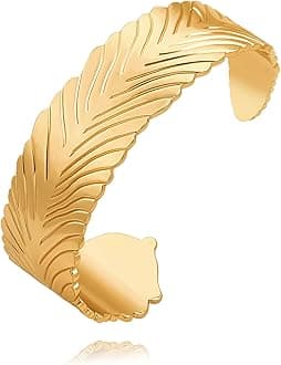 PERNNLA PEARL 18K Gold Plated Cuff Bangle Bracelet Simple Chunky Adjustable Open Bracelet Dainty Personalized Statement Jewelry for Women