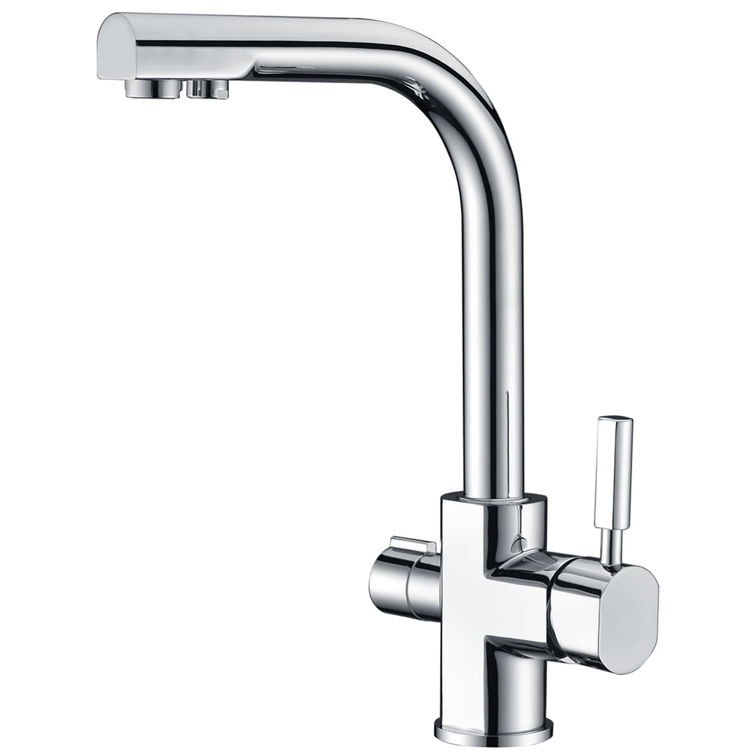 Avola 3 Way Monoblco Kitchen Sink Tap Drinking Water Filter Tap Polished Chrome Finished Lead Free Solid Brass Construction Swivel Spout Dual Levers Faucet