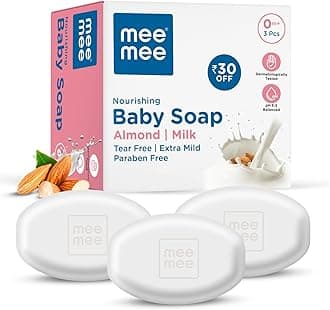 Mee Mee Gentle Baby Soap 75g (Pack of 3) | Gentle Bathing Bar Infused with Chamomile, Olive, Almond Oil, and Milk Extracts | Dermatologist Tested for Soft Baby Skin | Tear-Free Formula | Paraben Free