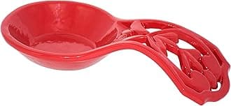 JOGREFUL Spoon Rest, Cast Iron Spoon Holder for Cooking/Stove Top/Kitchen Counter, Heat-Resistant Utensil Rest for Spoons/Ladles/Tongs, Housewarming Vintage Decor, Mistletoe Pattern, Red