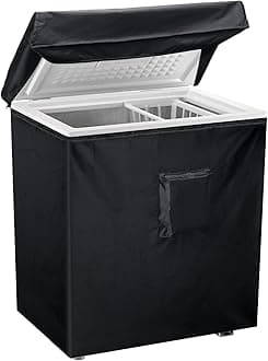 Luxiv Polyester Black Chest Freezer Cover - Waterproof 40Lx25Wx35H for 7 Cubic Feet Compact Deep Freezer - Full Cover With Top Opening, Zipper Pocket, and Strap