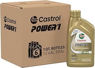 Castrol (15D1C9) 06112 POWER 1 4T 10W-40 Synthetic Motorcycle Oil, 1 Quart Bottle, 6 Pack