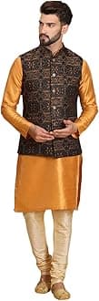 Ethluxis Men's Kurta Churidar Pyjama with Nehru Bandhgala Jacket