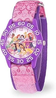 Disney Girls Princess Watch Kids Pink Bezel Purple Nylon Strap Princess Watch Perfect for 4-7 Years Old Girls