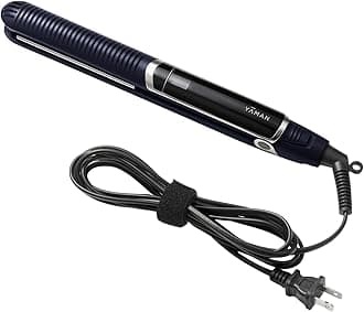 YA-Man Spa Styler Straight + Wave Flat Iron Hair Straightener and Curler 2 in 1 - Advanced Japanese Technology, Dual Voltage, Titanium Tourmaline Plates with Red Light Therapy, 5 Heat Settings (Navy)