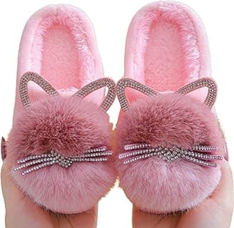 Toddler Cute Cat House Slippers - Fuzzy Winter Warm Soft House Shoes for Girls