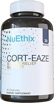 NuEthix Formulations Cort-Eaze - Cortisol Manager - Health Support Supplement with Ashwagandha, L-Theanine & Rhodiola Rosea - Relaxation and Better Sleep, 60 Capsules, 30 Servings