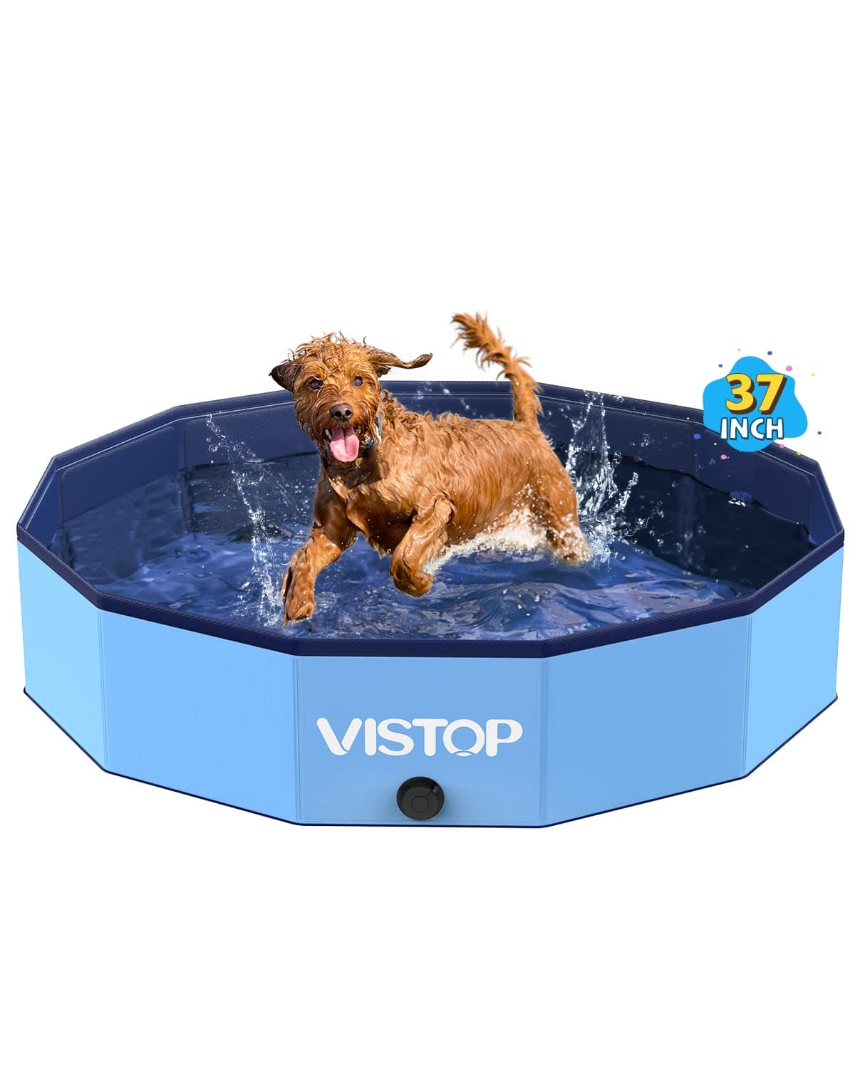 - VISTOP Medium Foldable Dog Pool, Hard Plastic Shell Portable Swimming Pool for Dogs Cats and Kids Pet Puppy Bathing Tub Collapsible Kiddie Pool (37 inch.D x 7.8inch.H, Blue)