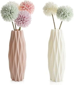 Plastic Vases, Home Decoration, 2 Piece Imitation Ceramic Flower Pot, Nordic Dried Flower Vases, Lightweight and Easy to Carry Perfect for Office (A)