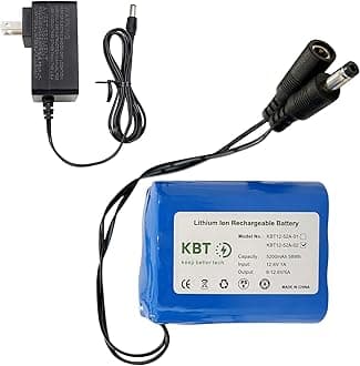KBT 12V 5200mAh Rechargeable Li-ion Battery, DC5521 Male Connector, Replacement Battery Pack with Charger Compatible for 12V Device RC Car, Boat, Robot, DIY, LED Light Strip, CCTV Camera