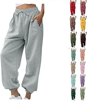 Womens Casual Joggers Cotton Sweatpants,Women Solid Color Trendy Athletic Pants,High Waisted Cute Sport Clothes
