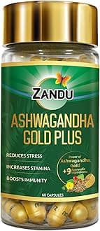 Zandu Ashwagandha Gold Plus | Made with Gold, Ashwagandha, Safed Musli, Shilajit & Other Ayurvedic Ingredients | Helps to Boost Stamina, Strengthens Immunity | 60 Caps