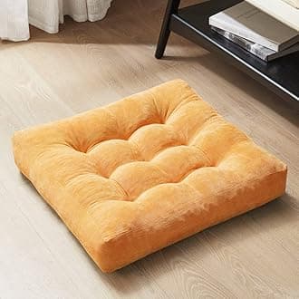 Square Tufted Corduroy Floor Cushions, Yellow Large Floor Pillows Seating for Adults and Kids, Meditation Pillow for Balcony Outdoor Tatami Living Room, 22x22 Inch