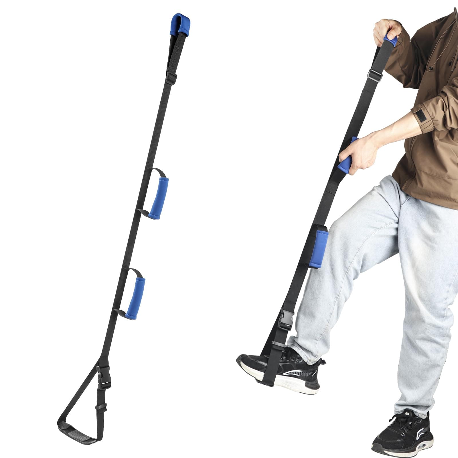 Geykwma Long Leg Lifter，Adjustable Foot Loop， Leg Lifter Strap for After Hip Knee Surgery Recovery Replacement Elderly (Black/Blue)