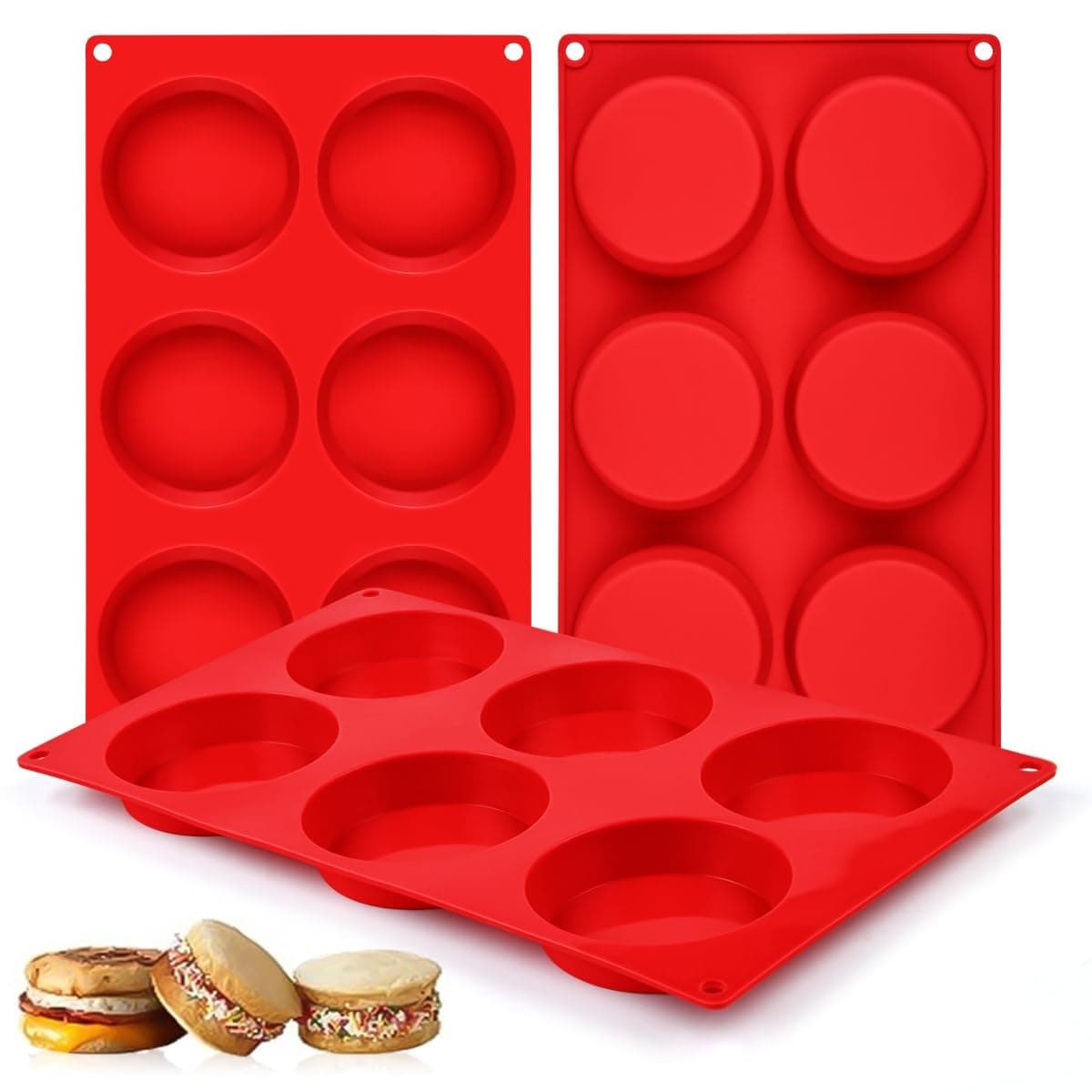 CAKETIME Muffin Top Pan, Silicone Egg Molds for Breakfast Sandwiches 3 Inch Round Silicone Baking Molds for Baking English Muffins, Whoopie Pies, Corn Bread, Egg Bites, Tarts 3 Pack