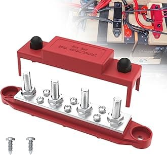 Upgraded Bus Bar 250A 12V Power Distribution Block with 5/16" (M8) 4-Posts Terminals Block with Cover for Automotive, Marine, Battery System(Red)