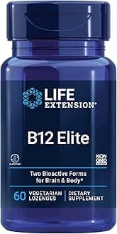 Life Extension B12 Elite, adenosylcobalamin, methylcobalamin, Two Active Forms for Brain Health & Dopamine Production, Non-GMO, Gluten-Free, Vegetarian, 60 lozenges