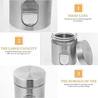 WRINGO Steel Cover Window Clear Glass Jars for Kitchen Storage Food Spices Canister with Airtight Lid Container Organizer, Tea Coffee & Sugar (Silver - 400ML, Set of 4)