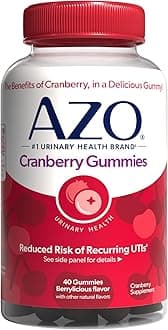 AZO Cranberry Urinary Tract Health Gummies Dietary Supplement 2 Gummies = Glass Cranberry Juice Helps Cleanse Protect Natural Berrylicious Flavor Gummies, Non-GMO, 40 Count