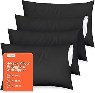 Niagara 4 Pack of Pillow Protectors with Zipper, Queen Size, Effective Dust Protection, Quiet, Stay in Place Pillow Covers, Breathable Case for Pillow Lifespan Extension (20x30 Inches, Black)